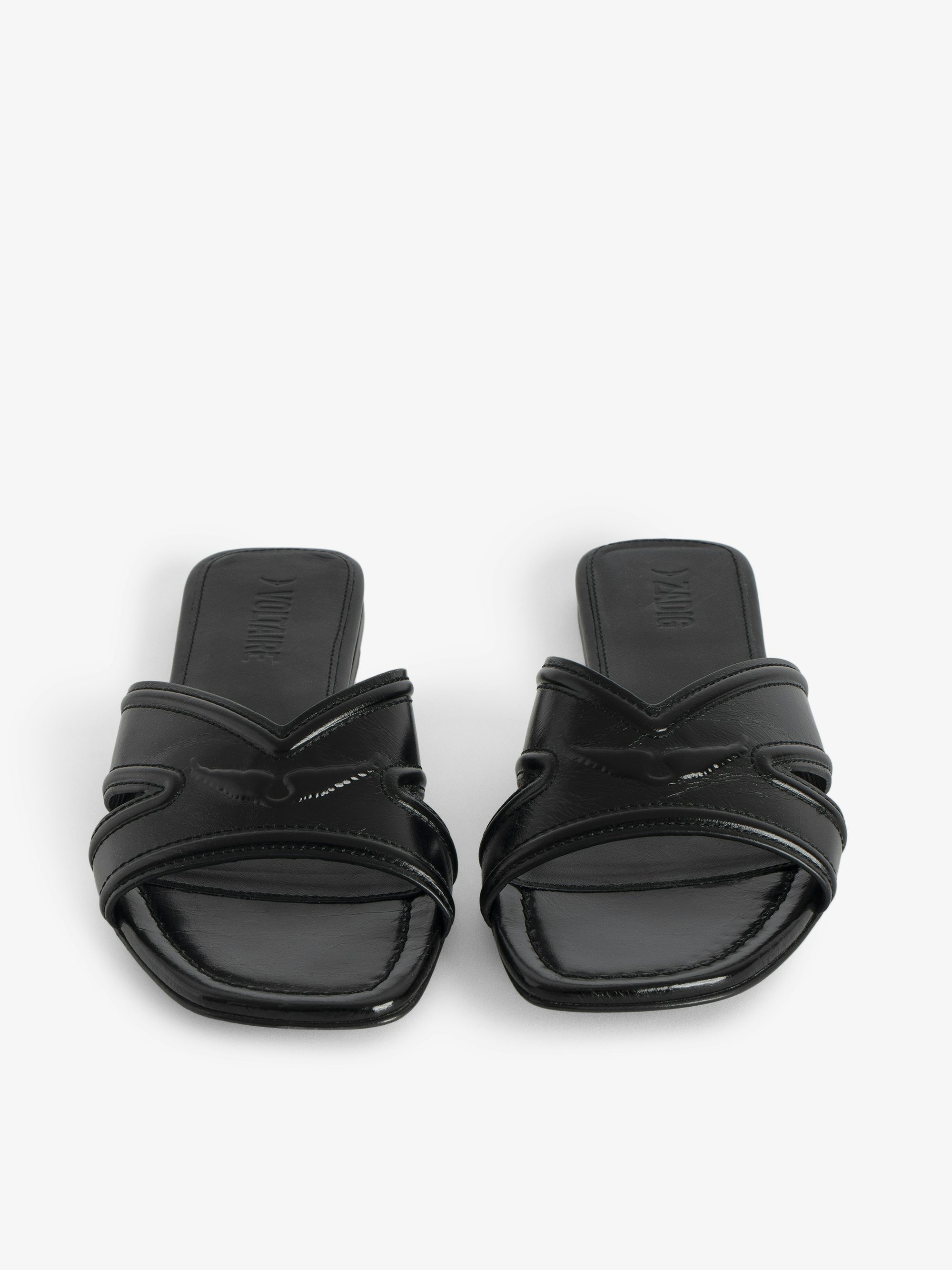 Azora Vintage Patent Mules - Mules in vintage-effect leather signed with embossed wings.